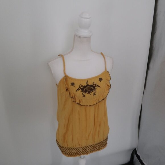 Mine Yellow Tank Top Embroidered Details Size Medium - Picture 3 of 9